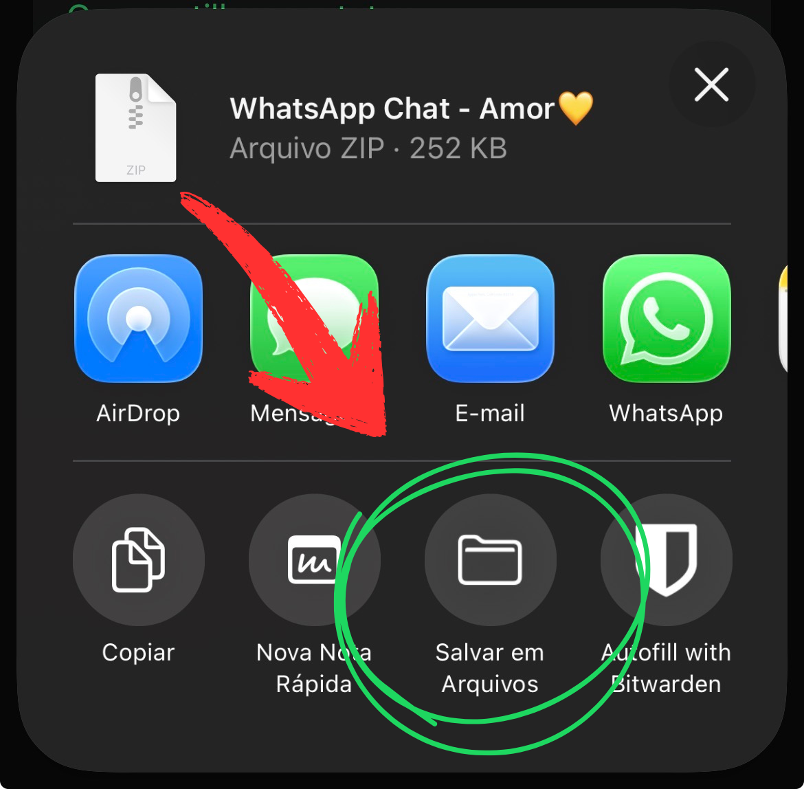 Selecione 'Salvar em arquivos' (iPhone)